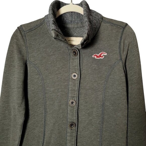 Hollister Womens Gray Y2K 2000s Wool Collar Button Up Sweater Jacket Small - Picture 3 of 14
